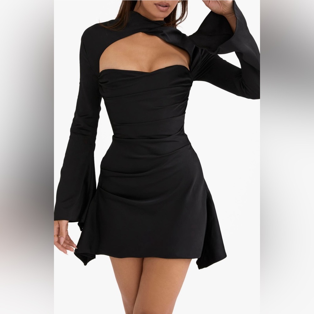 New House of CB Toira Long Sleeve Satin Corset Minidress